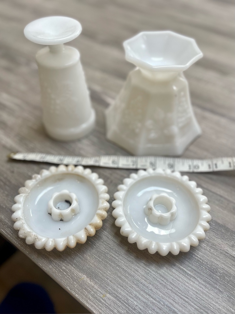 Vintage White Milk Glass Candles and Vase Set